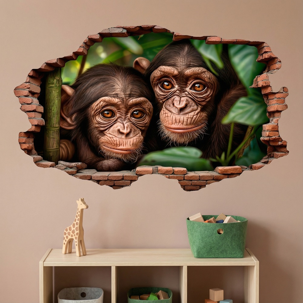 Wall Stickers: Wall Hole Baby Chimpanzees