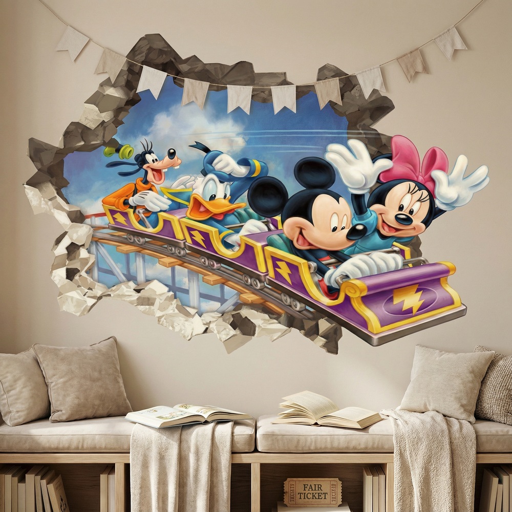 Stickers for Kids: Wall Hole Mickey Mouse Friends Roller Coaster