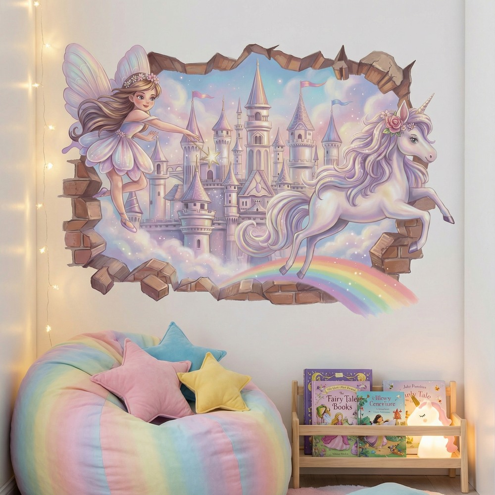 Stickers for Kids: Wall Hole Fairy, Castle and Unicorn