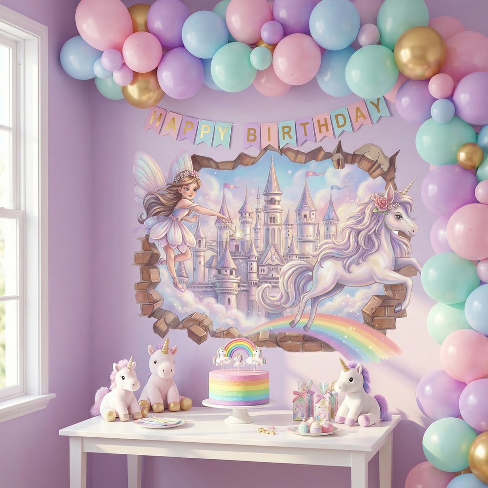 Stickers for Kids: Wall Hole Fairy, Castle and Unicorn