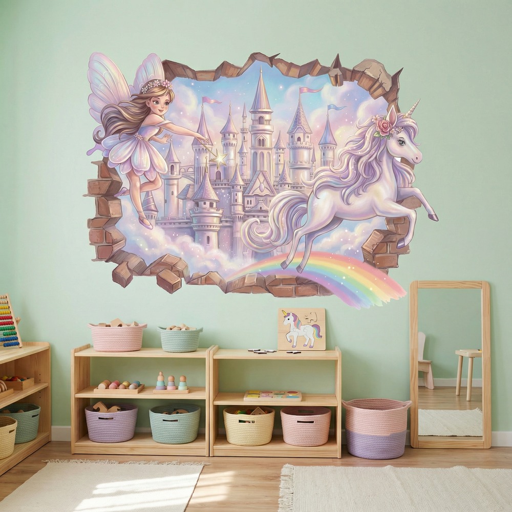 Stickers for Kids: Wall Hole Fairy, Castle and Unicorn