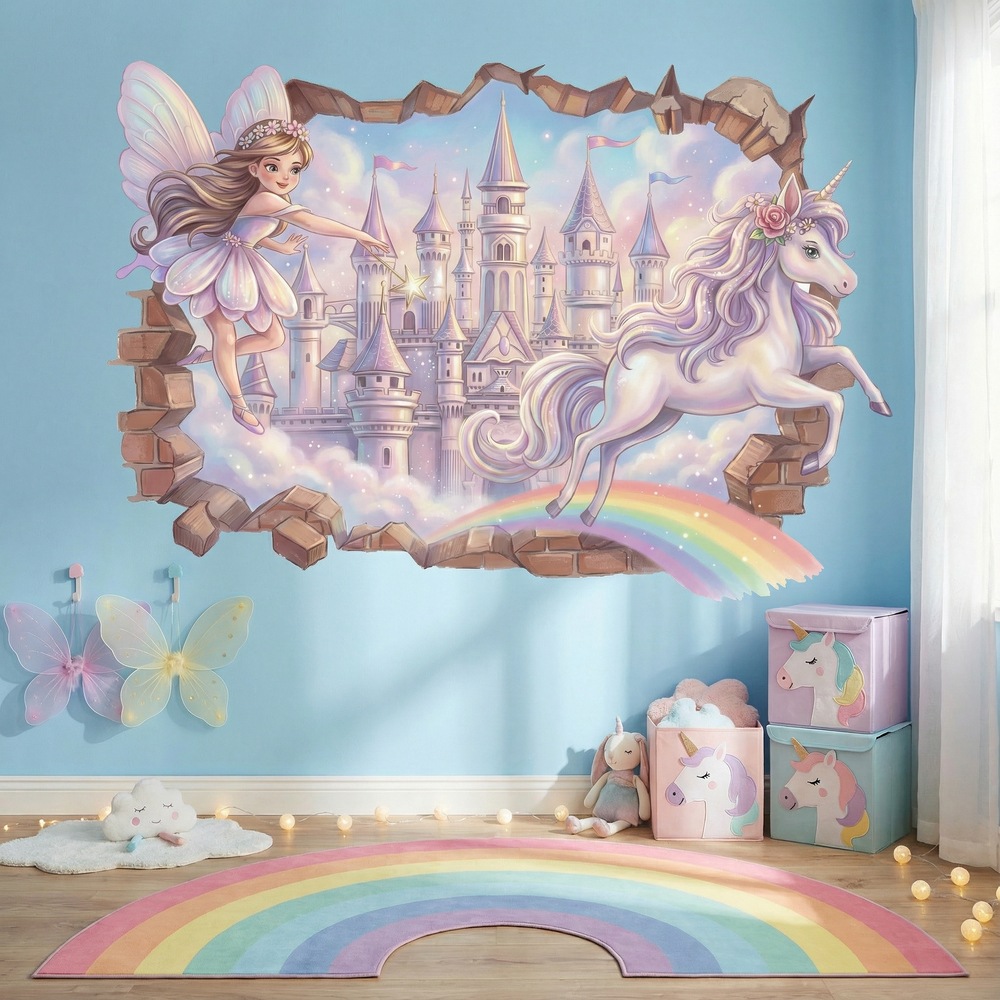 Stickers for Kids: Wall Hole Fairy, Castle and Unicorn