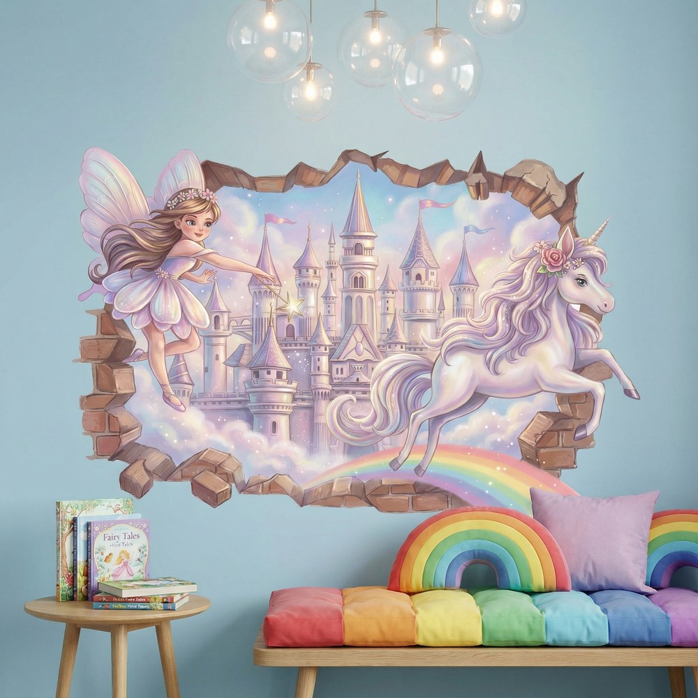 Stickers for Kids: Wall Hole Fairy, Castle and Unicorn