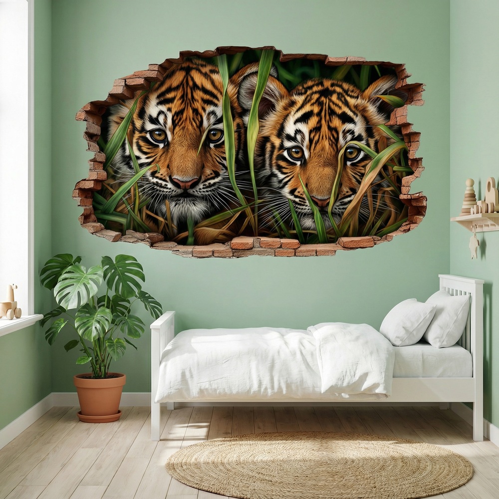 Wall Stickers: Wall Hole Tiger Cubs