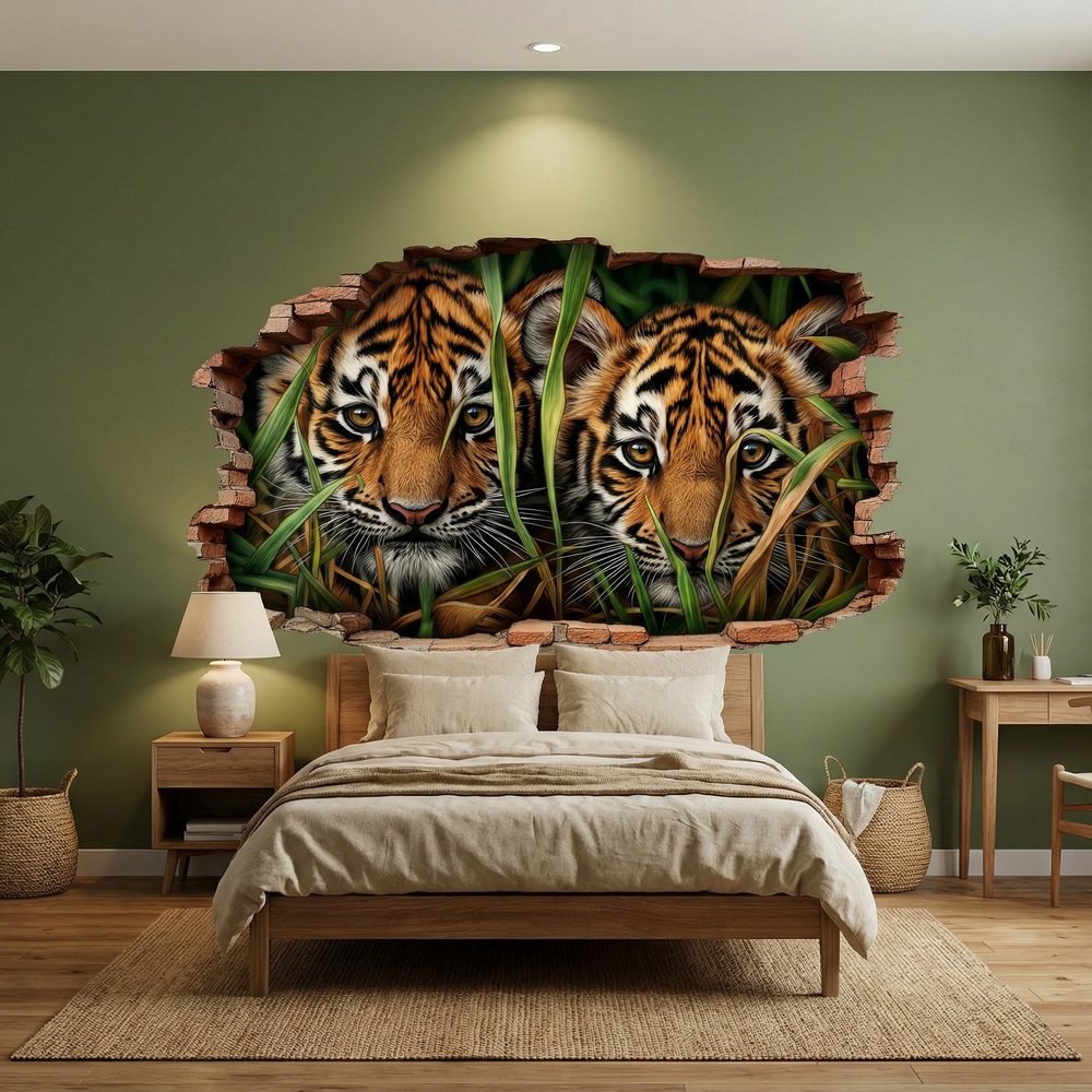 Wall Stickers: Wall Hole Tiger Cubs