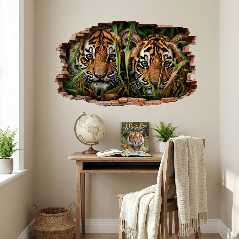 Wall Stickers: Wall Hole Tiger Cubs