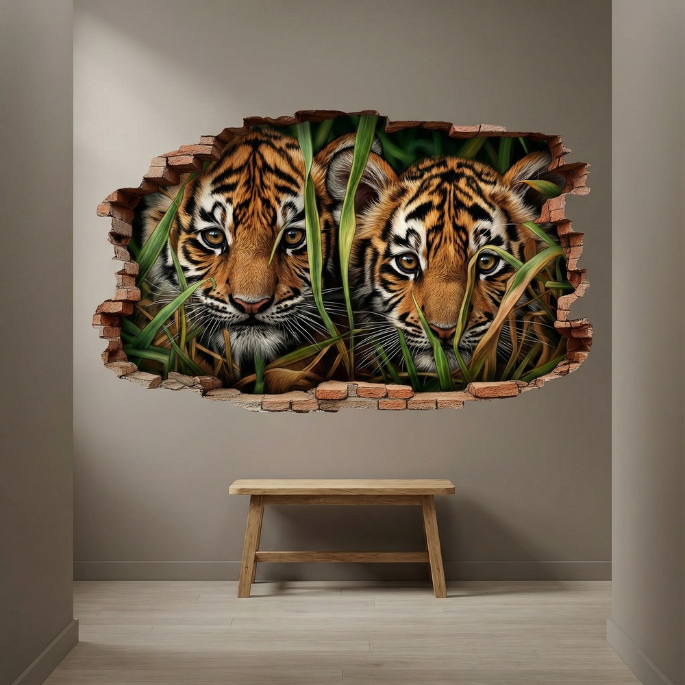 Wall Stickers: Wall Hole Tiger Cubs