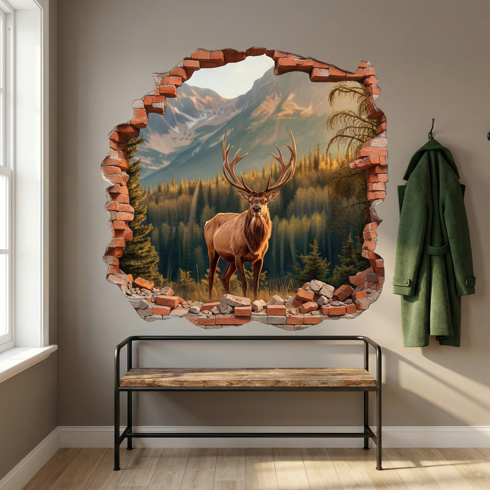Wall Stickers: Wall Hole Mountain Deer