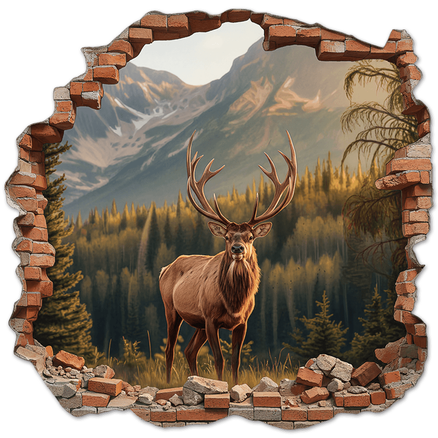 Wall Stickers: Wall Hole Mountain Deer