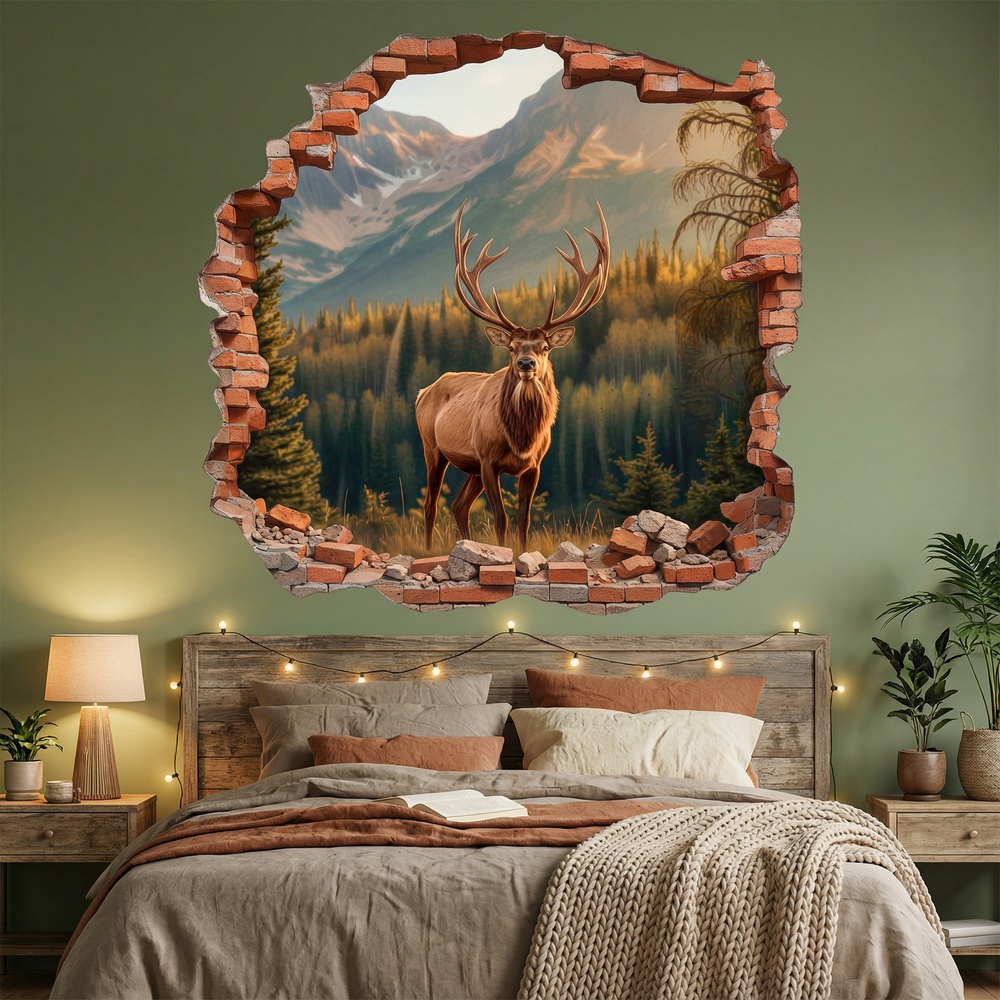 Wall Stickers: Wall Hole Mountain Deer