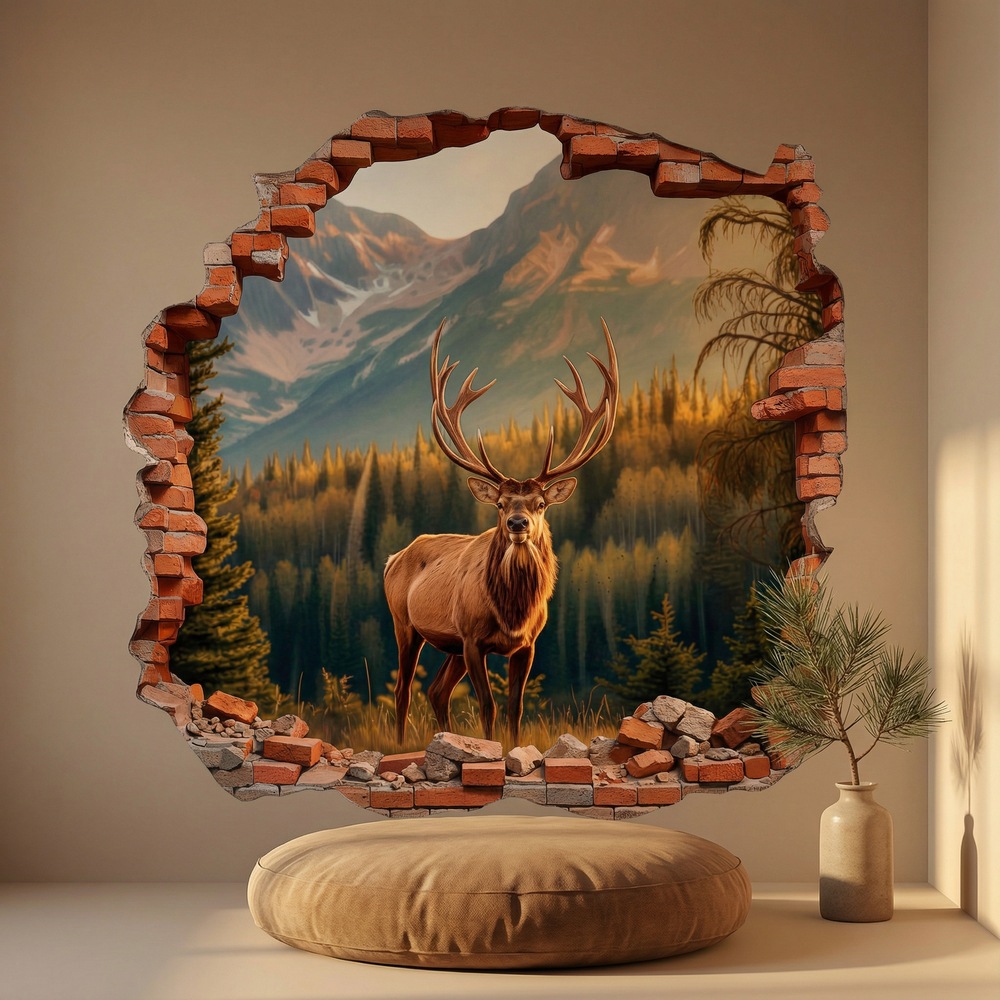 Wall Stickers: Wall Hole Mountain Deer