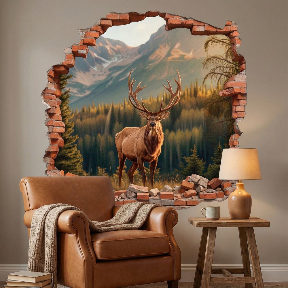 Wall Stickers: Wall Hole Mountain Deer