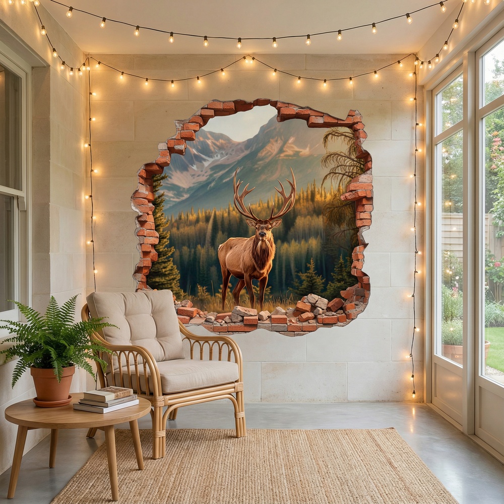 Wall Stickers: Wall Hole Mountain Deer