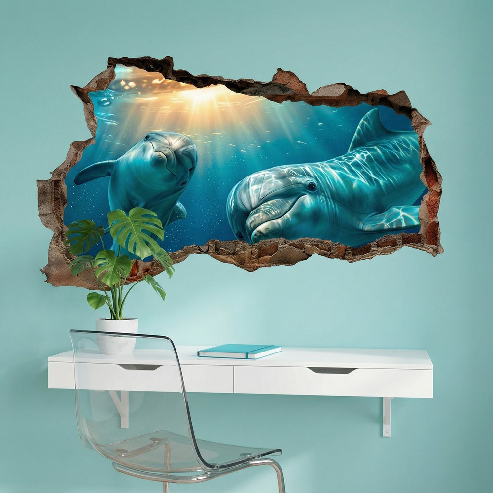 Wall Stickers: Wall Hole Dolphins Undersea