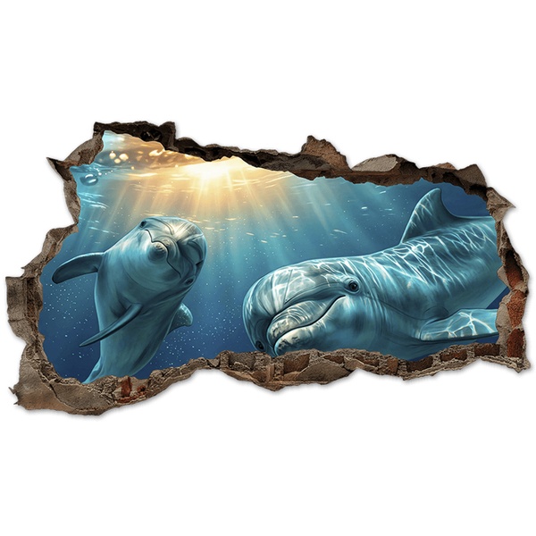 Wall Stickers: Wall Hole Dolphins Undersea