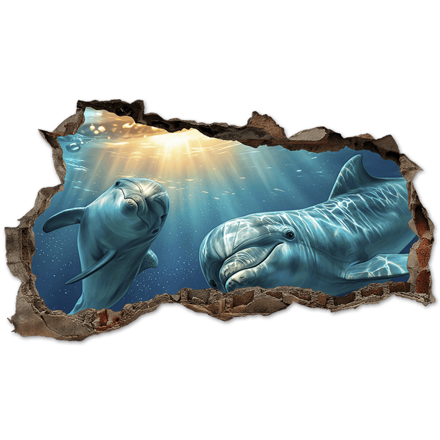 Wall Stickers: Wall Hole Dolphins Undersea