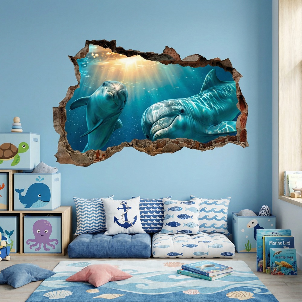 Wall Stickers: Wall Hole Dolphins Undersea