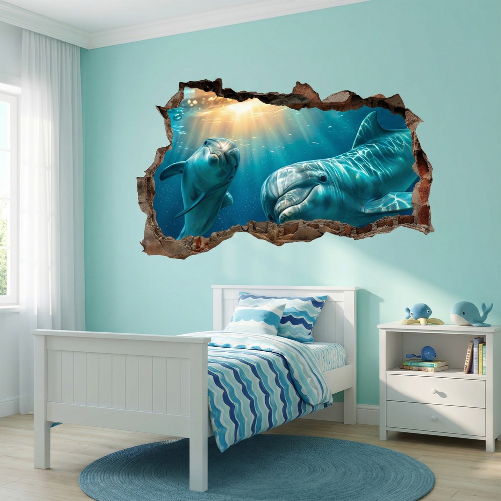 Wall Stickers: Wall Hole Dolphins Undersea