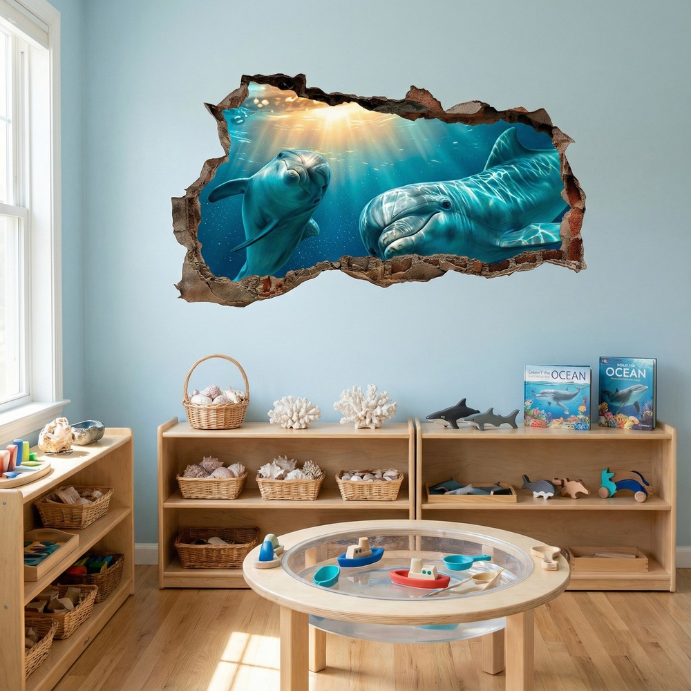 Wall Stickers: Wall Hole Dolphins Undersea