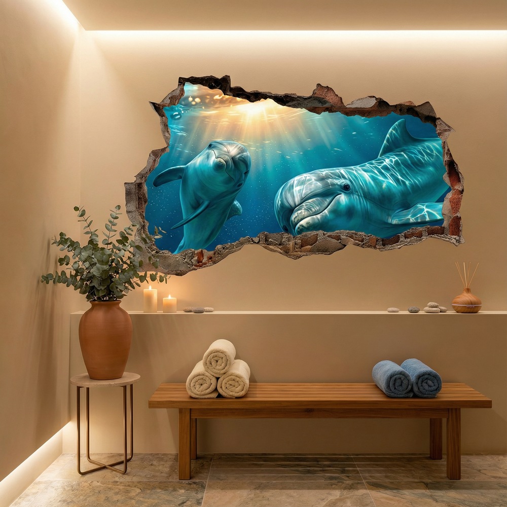 Wall Stickers: Wall Hole Dolphins Undersea