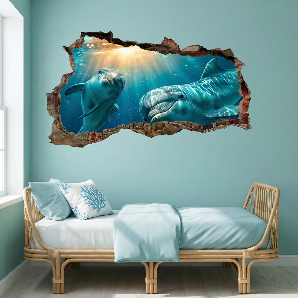 Wall Stickers: Wall Hole Dolphins Undersea