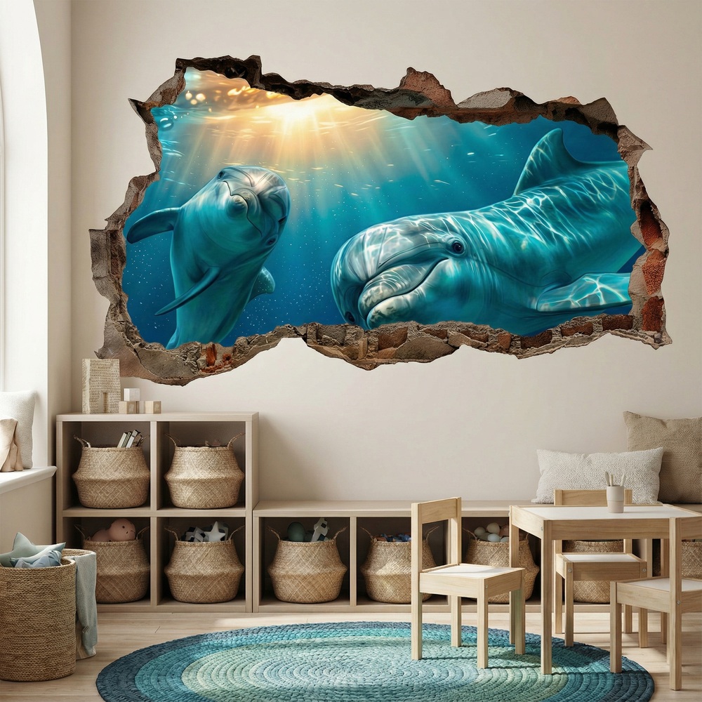 Wall Stickers: Wall Hole Dolphins Undersea