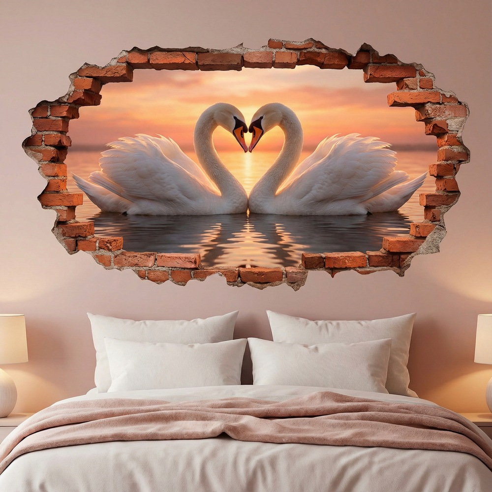 Wall Stickers: Wall Hole Swans Heart
