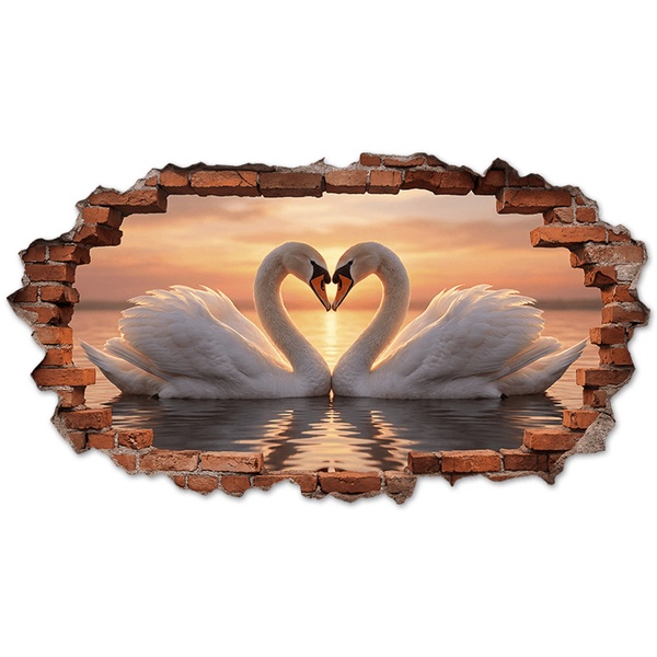 Wall Stickers: Wall Hole Swans Heart