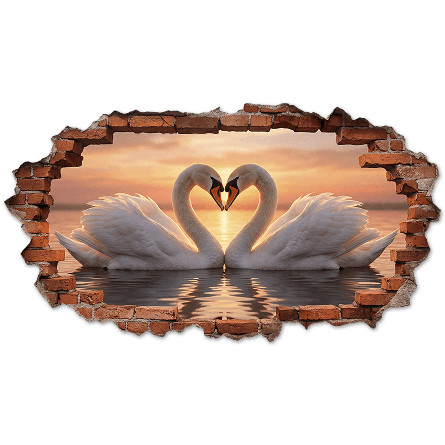 Wall Stickers: Wall Hole Swans Heart
