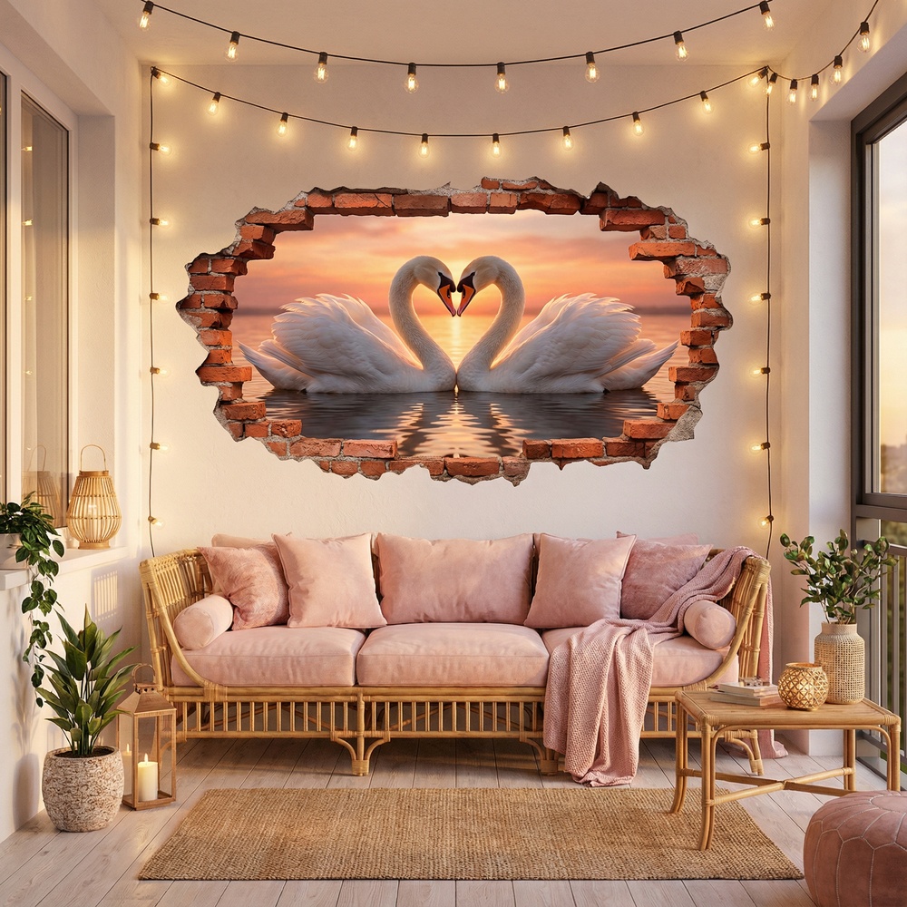 Wall Stickers: Wall Hole Swans Heart