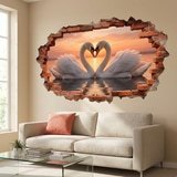 Wall Stickers: Wall Hole Swans Heart 5