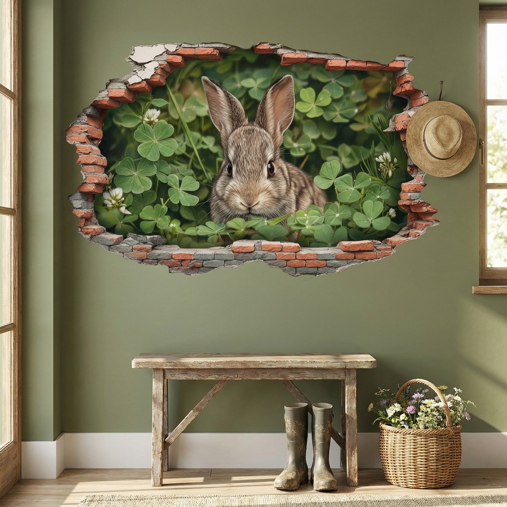 Wall Stickers: Wall Hole Rabbit Clovers