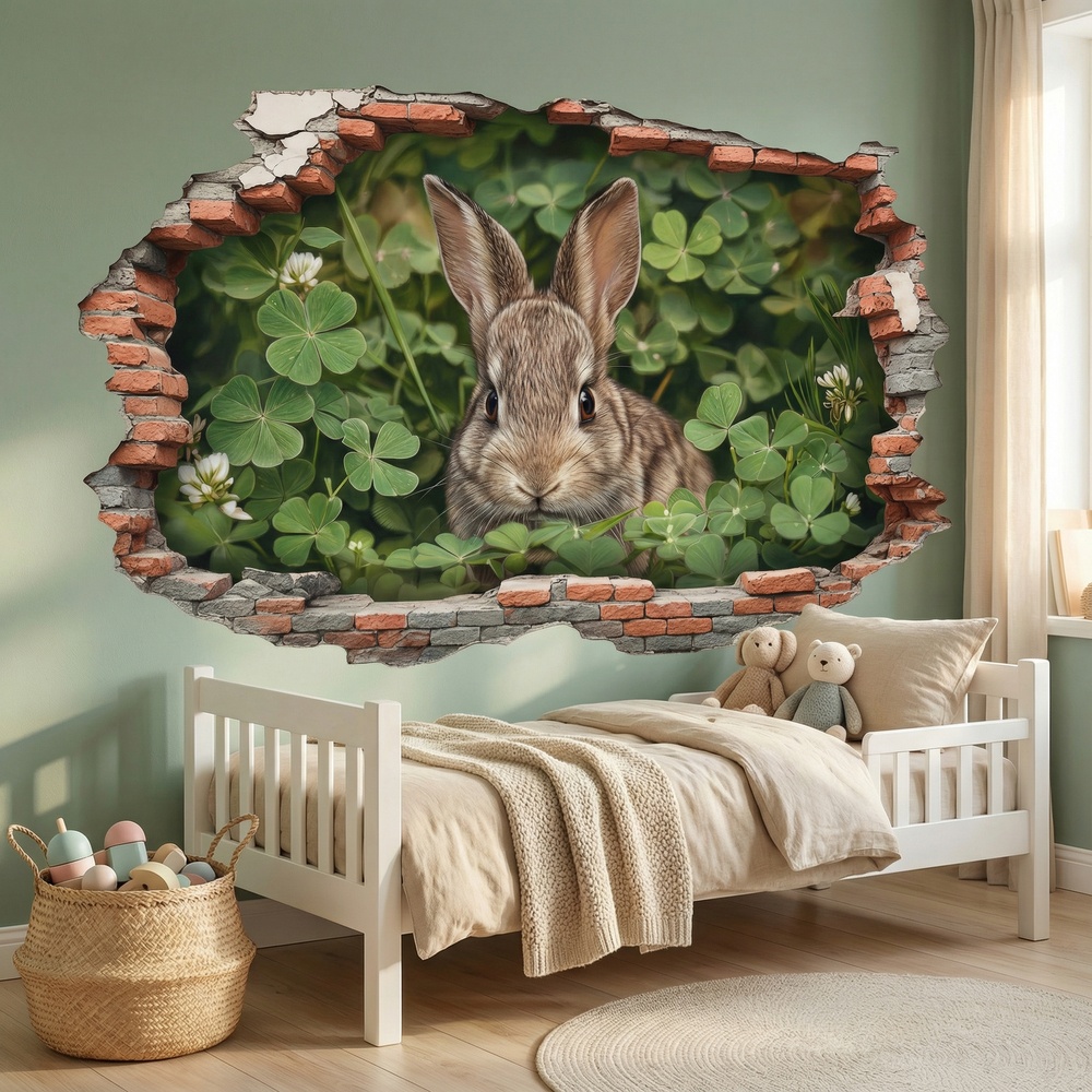 Wall Stickers: Wall Hole Rabbit Clovers
