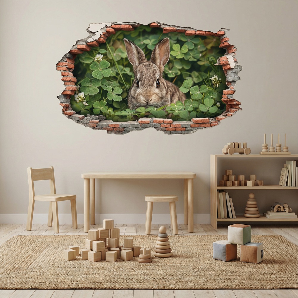 Wall Stickers: Wall Hole Rabbit Clovers