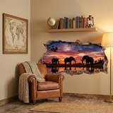 Wall Stickers: Wall Hole Elephants Sunset 6