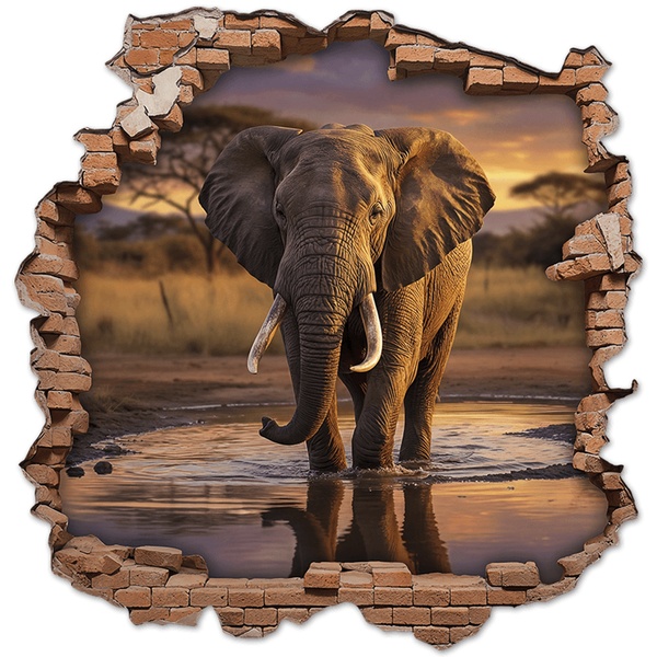 Wall Stickers: Wall Hole Savanna Elephant