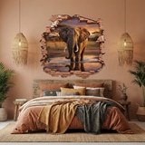 Wall Stickers: Wall Hole Savanna Elephant 3