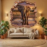 Wall Stickers: Wall Hole Savanna Elephant 4