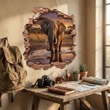 Wall Stickers: Wall Hole Savanna Elephant 5
