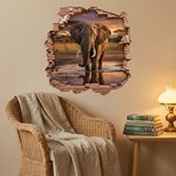 Wall Stickers: Wall Hole Savanna Elephant 6