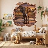Wall Stickers: Wall Hole Savanna Elephant 7