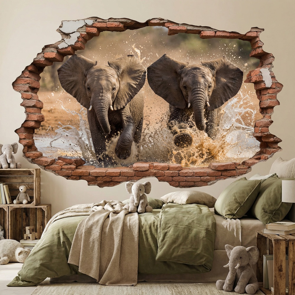 Wall Stickers: Wall Hole Running Elephants