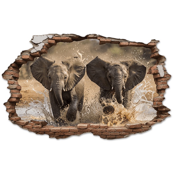 Wall Stickers: Wall Hole Running Elephants