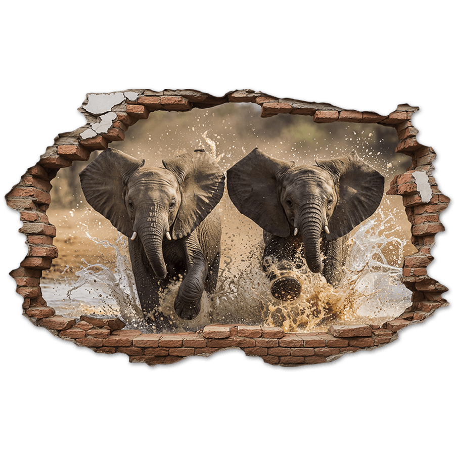 Wall Stickers: Wall Hole Running Elephants