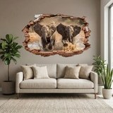 Wall Stickers: Wall Hole Running Elephants 3