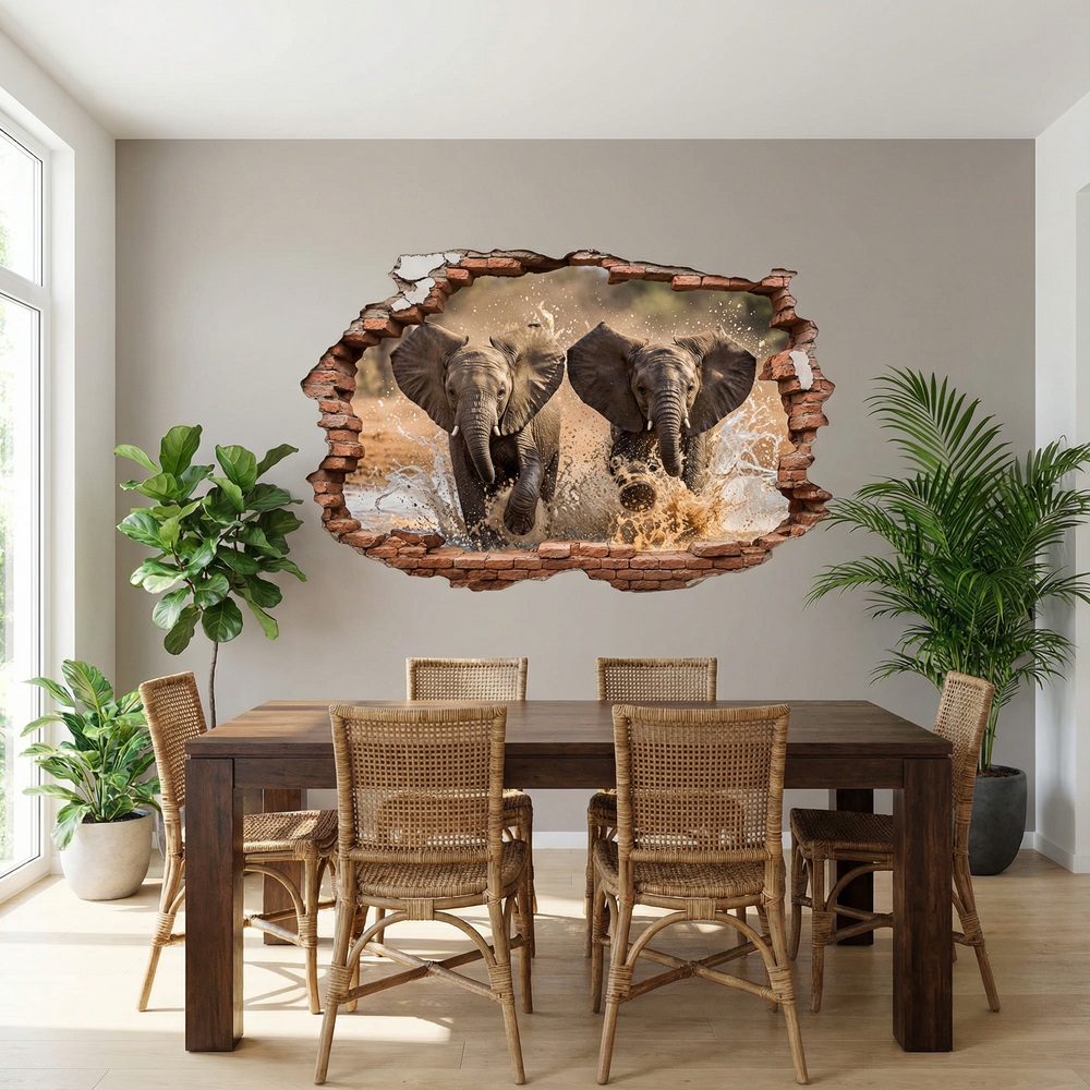 Wall Stickers: Wall Hole Running Elephants