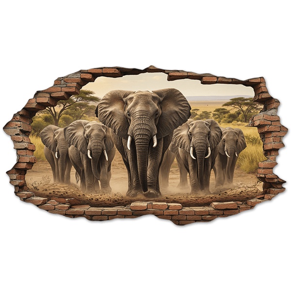 Wall Stickers: Wall Hole Elephant Herd
