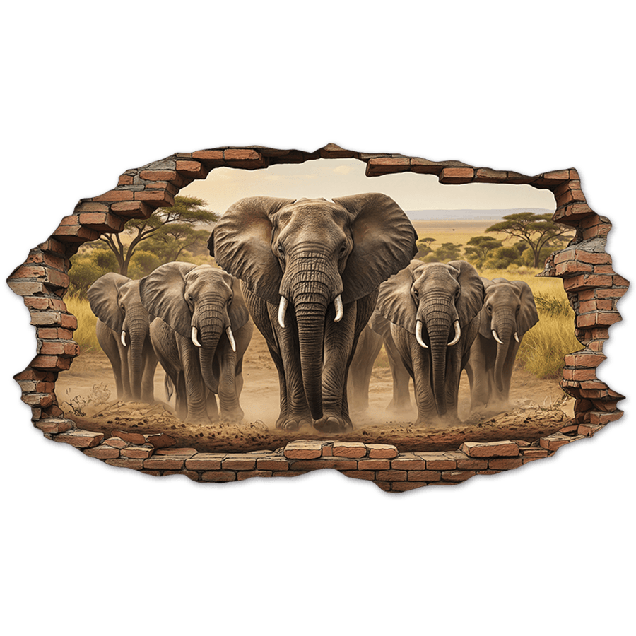 Wall Stickers: Wall Hole Elephant Herd
