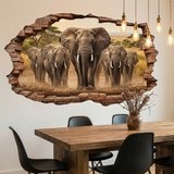 Wall Stickers: Wall Hole Elephant Herd 3