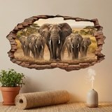 Wall Stickers: Wall Hole Elephant Herd 10